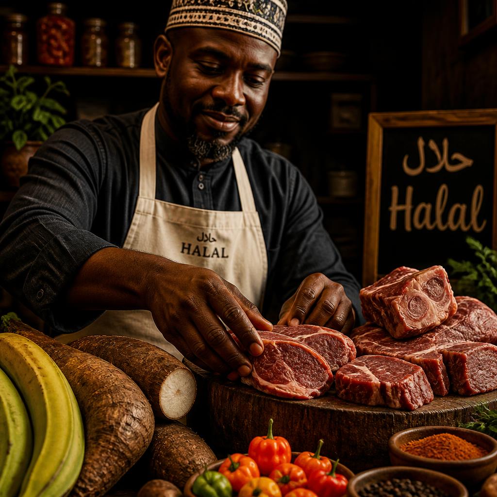 1 World Food butcher preparing fresh halal cuts
